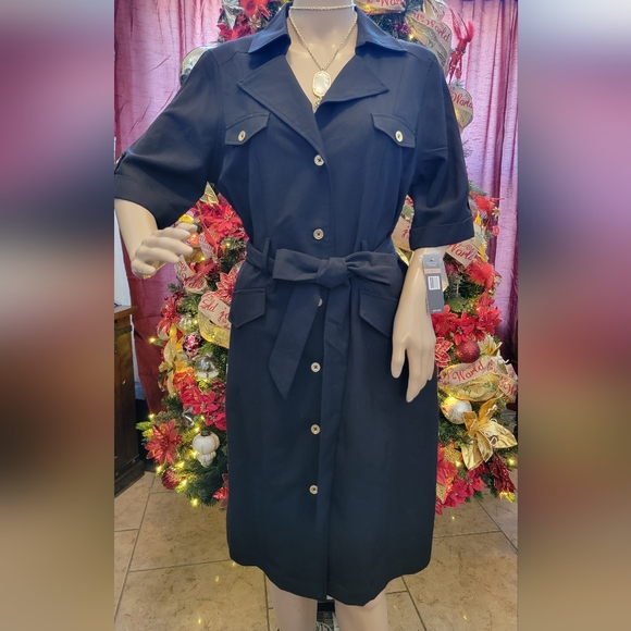 Sharagano Collared Chuffed Sleeve Button Down Dress - Picture 4 of 8